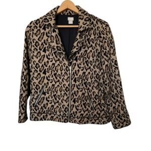 Chico's Animal Print Moto Jacket Full Zip Pockets Tan Black Women's Size 12/14